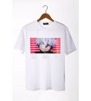 Unisex Beyaz Bisiklet Yaka Önü Anime Baskılı Oversize T-Shirt 22Y-3400762-64-1