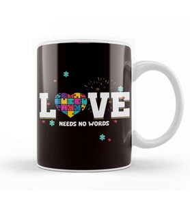 Love Needs No Words Heart Autism Awareness Puzzle Ribbon Kupa Bardak Porselen