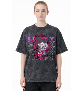 Monkey D. Luffy One Piece Anime Baskılı Unisex Oversize Eskitme Yıkamalı Tişört