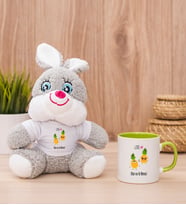 Kişiye Özel Sevimli Ananaslar Peluş Tavşan ve Yeşil Kupa