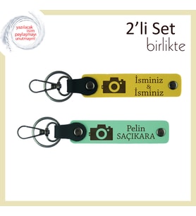 Objektifin Ardındaki Anılar, Kamera Temalı, İsme Yazılabilir Anahtarlık Takımı, Sarı-Açık Yeşil