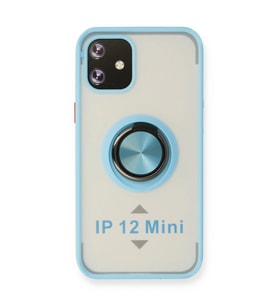 iPhone 12 Kılıf Montreal Yüzüklü Silikon Kapak - Buz Mavi