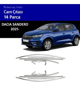 Dacia Sandero Cam Çıtası Komple Set Çerçevesi Kromu Nikelajı 2021 Sonrası