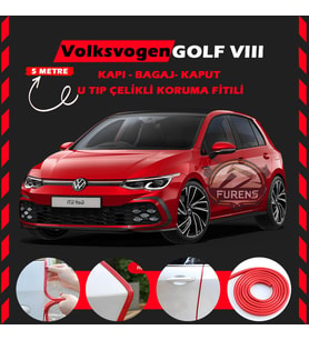 Volksvogen Golf 8 Oto Araç Kapı Koruma Fitili 5metre Parlak Kırmızı Renk