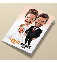 Kişiye Özel Düğündeki Damat ve Gelin Karikatürlü Tebrik Kartı
