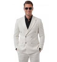 DeepSEA Erkek Lacivert Slim Fit Kruvaze Takım Elbise Likralı Çizgili Dokulu Metal Düğmeli 2600820