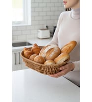 Rattan Piknik Hasır Ekmek Sepeti Meyve Sebze Sepeti Plastik Örme