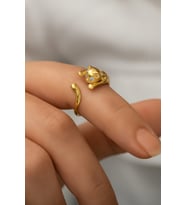 Papatya Silver 925 Ayar Gümüş Zirkon Taş Gözlü Kedi Yüzük (Gold)