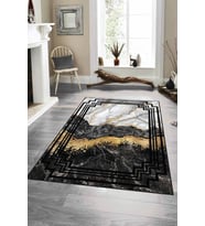 Siyah Gold Çerçeveli Kaymaz Tabanlı Dekoratif Halı AR107 - 100 x 160 cm