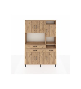 Arges Dolap 10 Raflı 3 Çekmeceli 6 Kapaklı 132x30x195 Çam-Çam/Çam