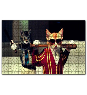 Cakapuzzle Beyzbolcu Kediler  Puzzle Yapboz MDF (Ahşap) (120 Parça)