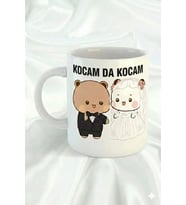 Sevgililer Günü Temalı Kocam da Kocam Tasarımlı Hediyelik Porselen Kupa Bardak (Beyaz)