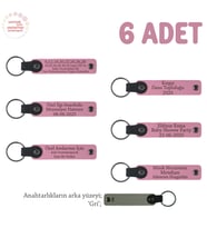 Pembe & Gri, Öğretmene Veda Partisi Hatırası, 6'lı Set, Öğrenci İsimli Kişisel Deri Anahtarlık