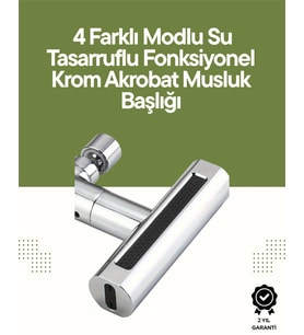 Krom Musluk Başlığı 4'ü 1 Arada Su Çıkışı Kolay Montajlı