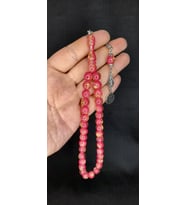 ALTIN VARAKLI UÇAK CAMI TESBİH PEMBE RENKLİ KÜRE KESİM T-446 (Çok Renkli)