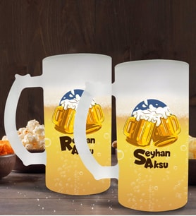 BK Gift Kişiye Özel İsimli 2’li Buzlu Cam Bira Bardağı 50cl-100 (Beyaz)