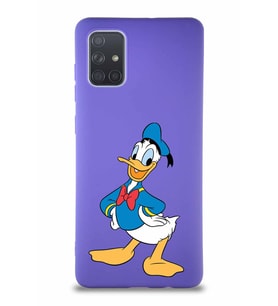 Samsung Galaxy A71 Soft Premier Kapak Donald Duck-C Tasarımlı Silikon Kılıf - Mor (Şeffaf)