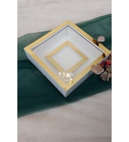 25x25 Cm Beyaz-Gold Fotoğraf Bölümlü! İsimsiz Ledli! Gül Saklama Kutusu