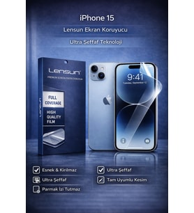 LENSUN iPhone 15 Ultra Şeffaf Esnek Ekran Koruyucu Film