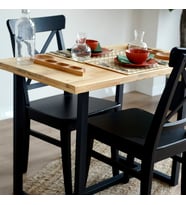 HNC HOME Ahşap Masif Mutfak Masası, Yemek Masası, Çalışma Masası Doğal Çam Renk Masa, Çok Amaçlı Masa, Metal Ayak Mutfak Masası