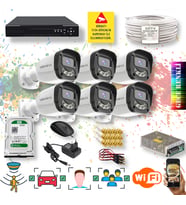 6 Kameralı Set - Yapay Zeka Özellikli Gece Renkli Gösteren 5MP SONY Lensli 4 Ultra Warm Ledli FULLHD Güvenlik Kamerası Seti 2304W-108