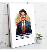 Kişiye Özel Hediye Karikatürlü En İyi Erkek Sınıf Öğretmeni Kanvas Tablo