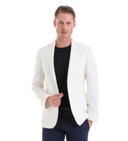 Hatemoğlu Beyaz D. Slim Fit Desenli Mono Yaka Casual Ceket