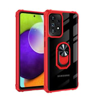 Samsung Galaxy A52 Kılıf Şeffaf Sararmaz Yüzüklü Mola Kapak (Kırmızı)