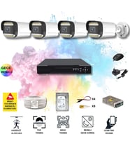 4 Kameralı Set - Yapay Zeka Özellikli Gece Renkli Gösteren 5MP SONY Lensli 12 Warm Ledli FULLHD Güvenlik Kamerası Seti 312W-104