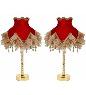 Dekovien Kadife Kaplı El Yapımı Klasik Model Abajur Vintage (Kırmızı)