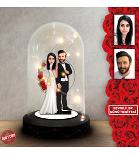 Kişiye özel Sevgili Hediye,sevgililer günü Karikatür Hediyesi, Karikatür hediye, Dekoratif Karikatür ışıklı Fanus , Sevgililer günü Hediyesi FN260