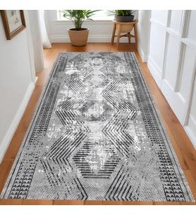Rovigo Home Dijital Baskı Yıkanabilir Kaymaz Taban Salon Halısı Ve Yolluk RV077-FNL351 (Gri)