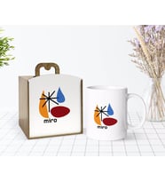 BK Gift Ahşap Kutuda Miro Style Tasarımlı Beyaz Kupa Bardak-1