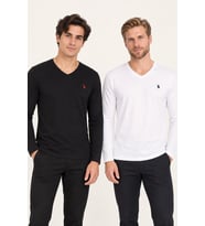 Dewberry Erkek Pamuklu V Yaka Sweatshirt 2'li Set Siyah-Beyaz T8587 Casual Stil, Şehir Stili, Günlük Giyim
