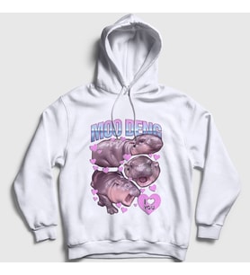 Presmono Unisex Beyaz Moo Deng Hipopotam Hippopotamus Kapüşonlu Sweatshirt 503780tt