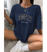 Brooklyn New York Baskılı Tasarım Tshirt (Lacivert)