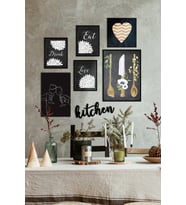 Çerçevesiz Cafe Mutfak Dekoratif Ahşap 7' li Mdf Kitchen Yazılı Tablo Seti
