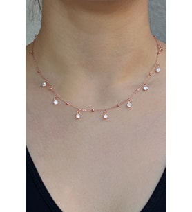 925 Ayar Gümüş Zirkon Taşlı Toplu Rose Kolye - N115801