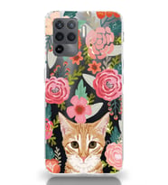 Oppo Reno 5 Lite Uyumlu Kedi ve Çiçek Desenli Şeffaf Telefon Kılıfı