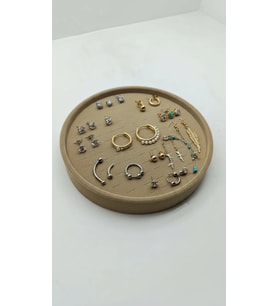 Silindir Model Süet Kumaş 20/20 cm Batırmalı Sütlü Kahve Küpe-Piercing Tablası