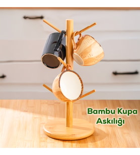 Porsima Bmb-110 Tezgah Üstü Bambu, Kupa Askılığı Fincan Askılığı, Bardak Askılığı Standı