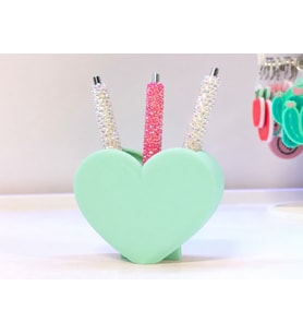 3D Baskı Kalp Şekilli Kalemlik - Masaüstü Organizer - Mint