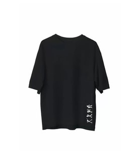 Unisex Bisiklet Yaka Baskılı Oversize T-Shirt - Siyah