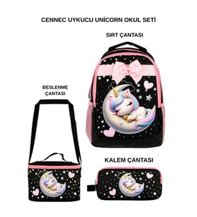 Cennec Uykucu Unicorn 3’lü Set – Sırt Çantası, Beslenme Çantası ve Kalem Kutusu