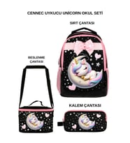Cennec Uykucu Unicorn 3’lü Set – Sırt Çantası, Beslenme Çantası ve Kalem Kutusu
