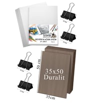 Karakalem Eskiz Çizim Seti Durolit Seti 35x50 cm Duralit 1 Adet 35x50 Resim Kağıdı 25 Adet Mandal Metal 4 Adet (Naturel)