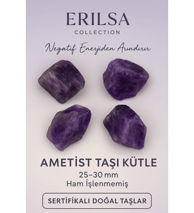 Sertifikalı Ham İşlenmemiş Ametist Doğal Taş Kütle - 25 30 mm Negatif Enerjiden Arındıran Taş