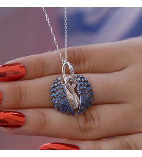 Opal Taşlı Geçişli Aşık Kuğu Gümüş Kolye
