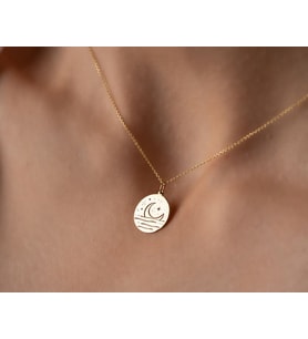 Kişiye Özel Tasarım Ay Manzaralı Kolye 925K Gümüş (Gold)