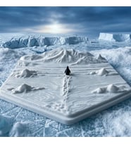 3D Tasarım Penguen ve Karlı Dağ Manzaralı Dekoratif Biblo - Minimalist Masa Üstü Aksesuarı (Siyah - Beyaz)